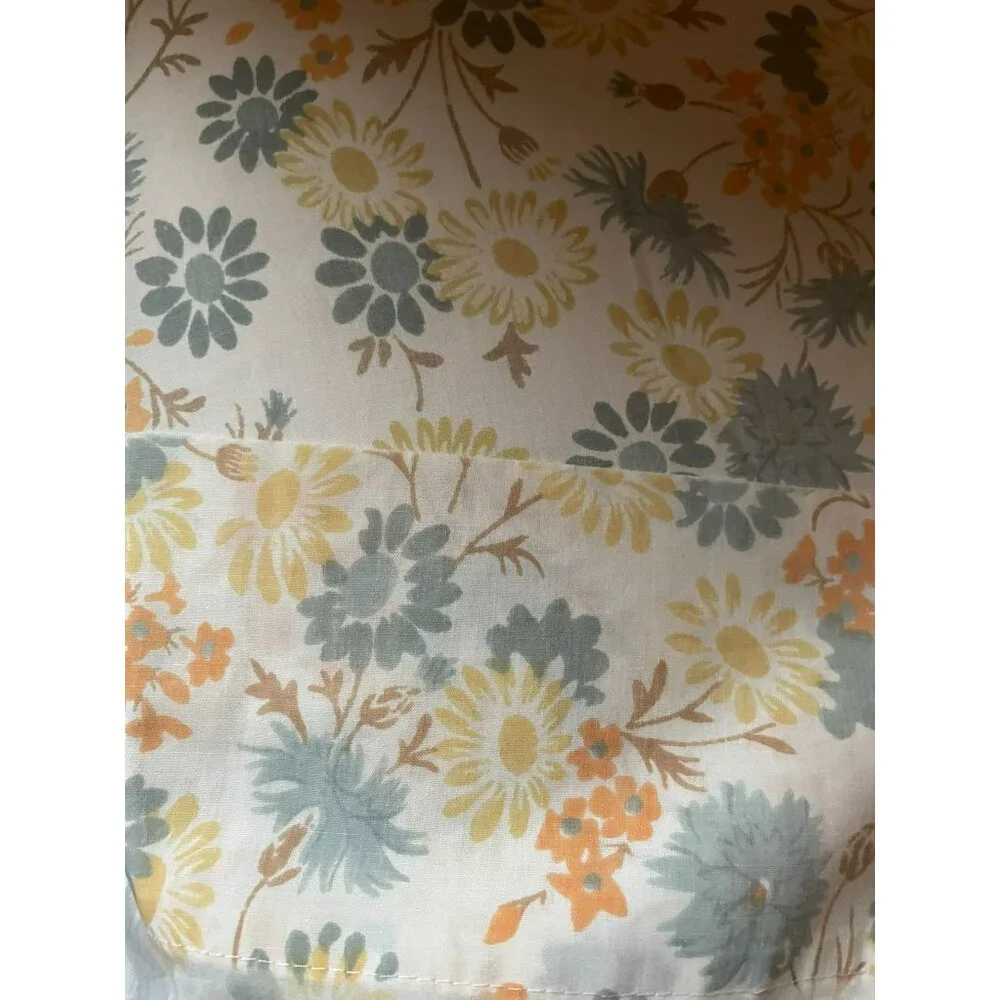 Vintage Full Size Sheet Set Used Blue Yellow Orange Floral 2 Piece